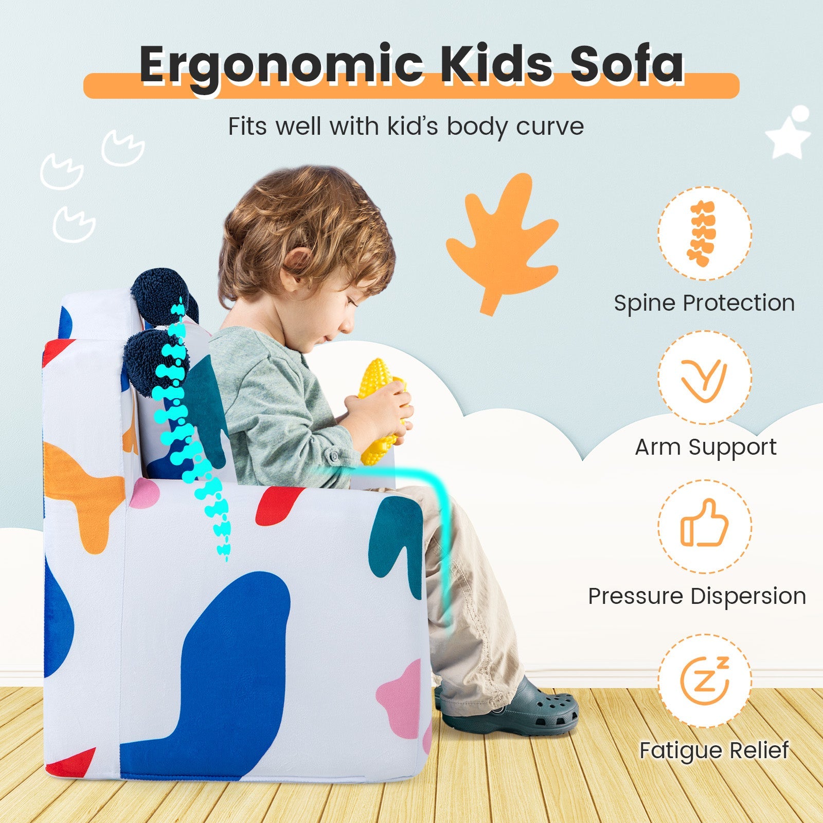 High-density Padding Kids Sofa with Armrest and Extra Pilow-Multicolor