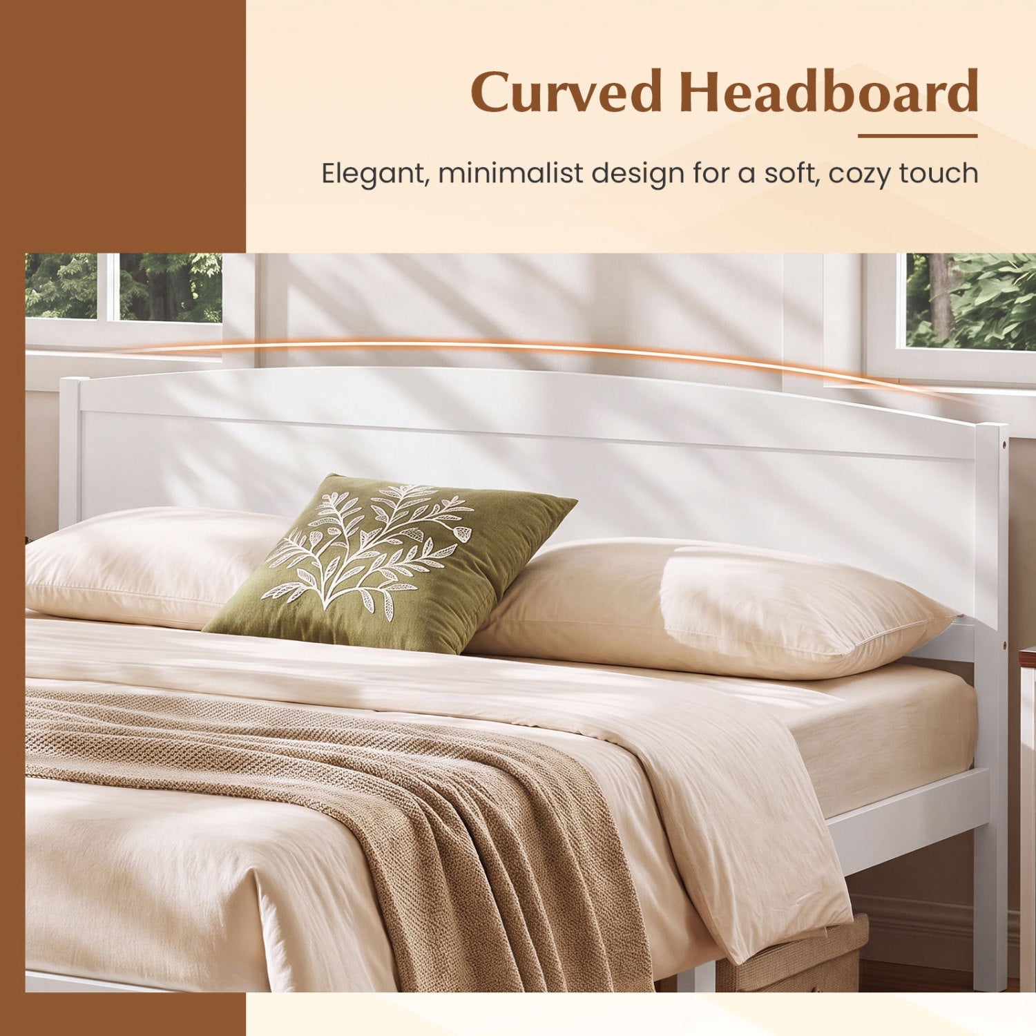 King Size Wooden Platform Bed Frame with Curved Headboard