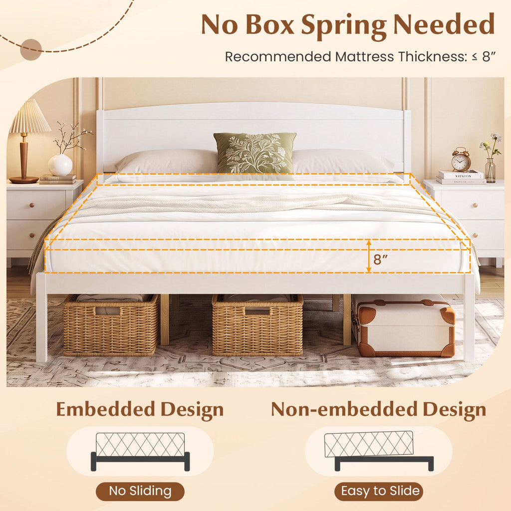 King Size Wooden Platform Bed Frame with Curved Headboard