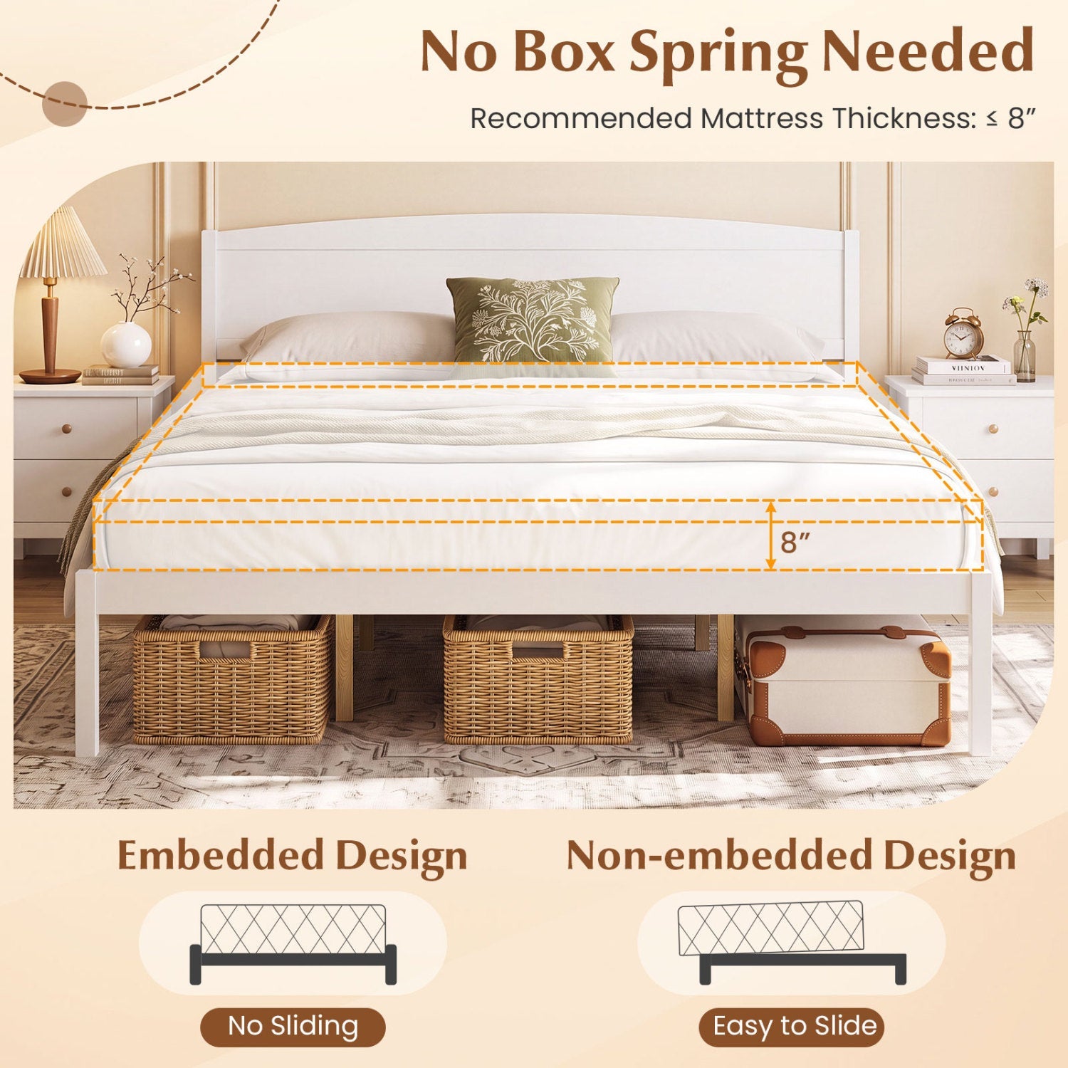 King Size Wooden Platform Bed Frame with Curved Headboard