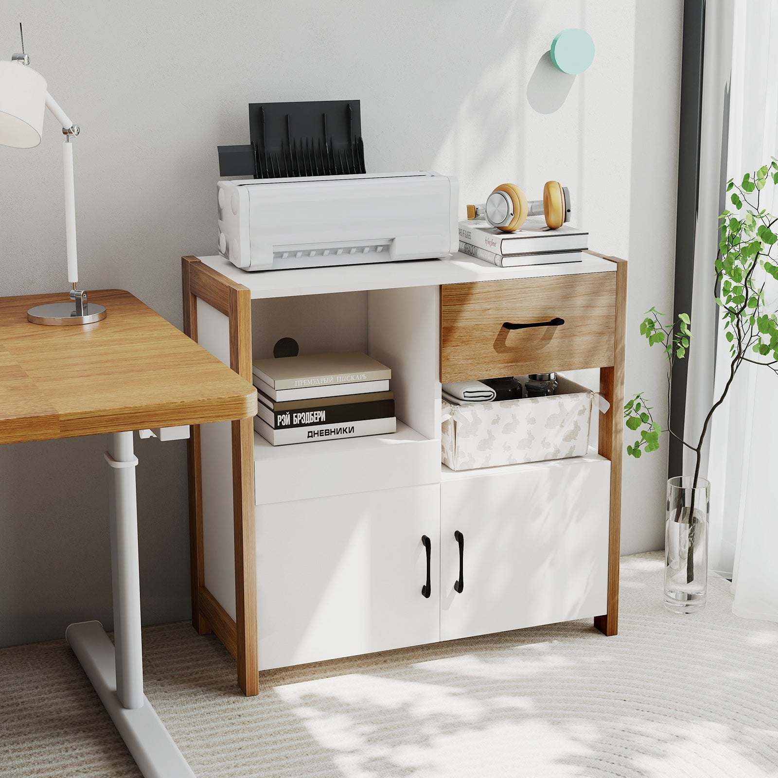 Kitchen Storage Cabinet with Drawer Pull-Out Shelf and 2 Doors-White