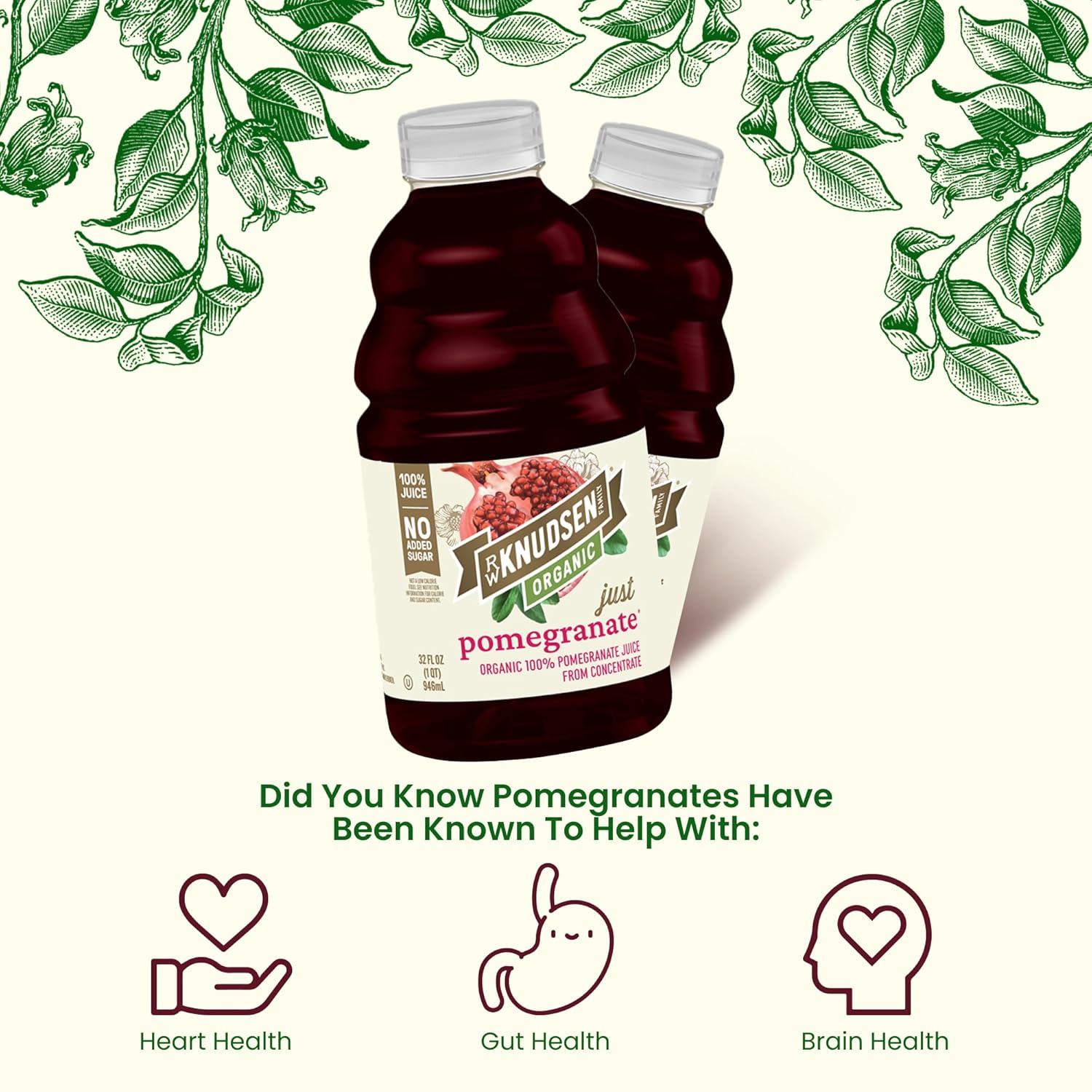 R.W. Knudsen Just Pomegranate Juice, 32 fl oz, Pack of 6