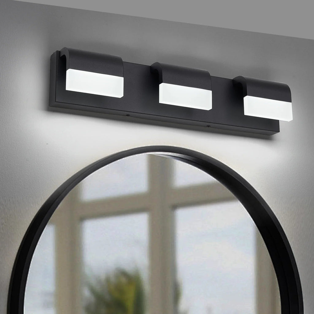 LED Vanity Light Fixture | 3/4/5/6-Light Dimmable Bathroom Wall Sconce with Acrylic Shade — Matte Black, 6000K Daylight