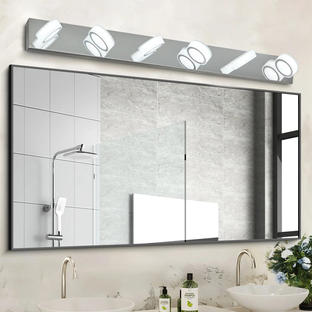 LED Vanity Light Fixture | 3/4/5/6/7-Light Chrome Bathroom Wall Sconce with 360° Rotatable Heads & Frosted Acrylic Shade — Dimmable, 36W