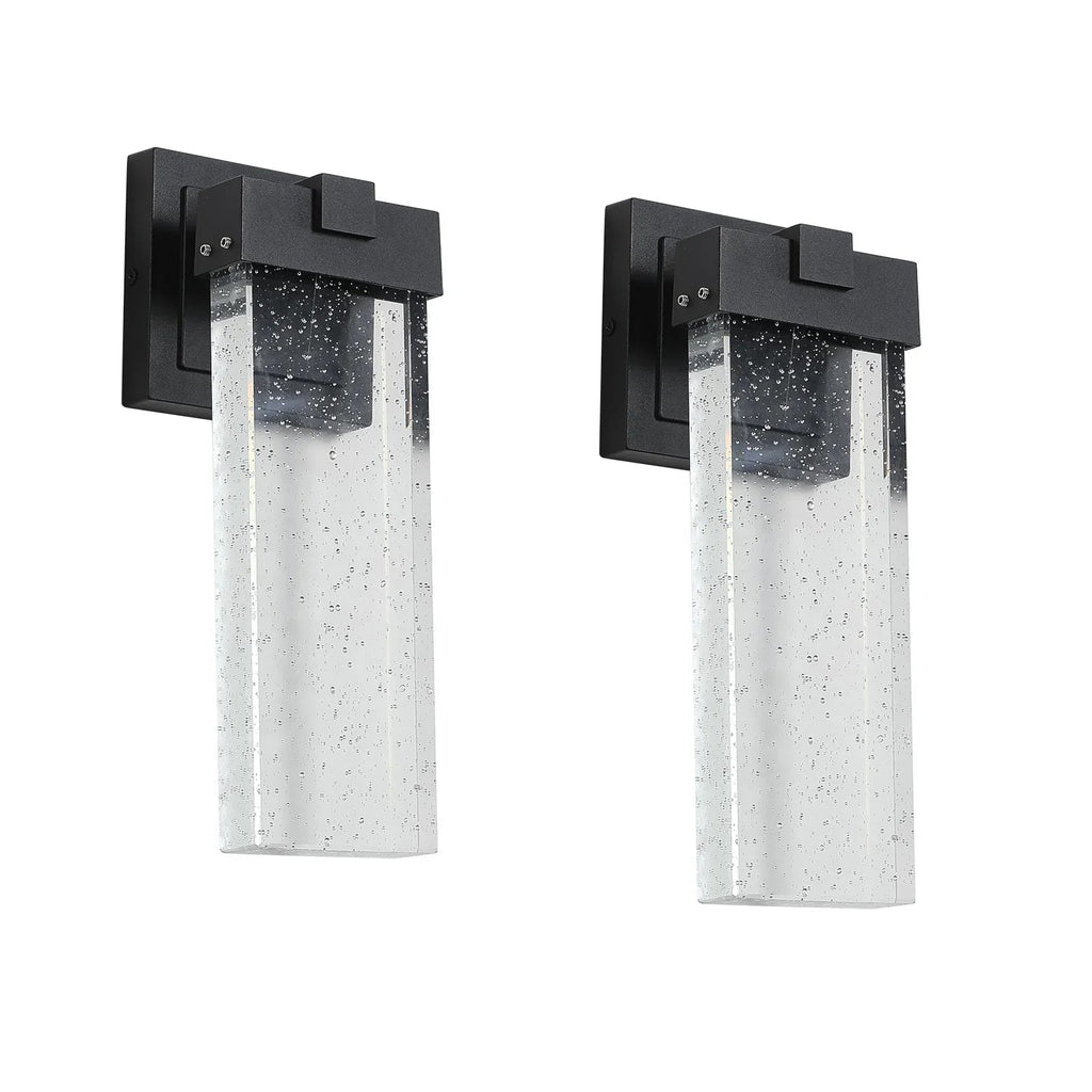Outdoor LED Wall Sconces (2-Pack) – Bubble Crystal, Dusk-to-Dawn Sensor & Die-Cast Aluminum | 12W Weatherproof