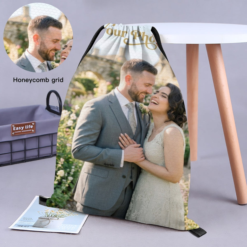 Custom Photo Drawstring Bag – Personalized Photo Gift Bag for Kids, Adults & Families