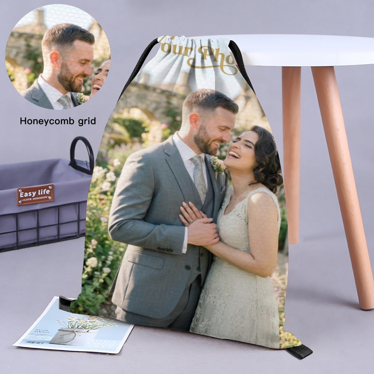 Custom Photo Drawstring Bag – Personalized Photo Gift Bag for Kids, Adults & Families