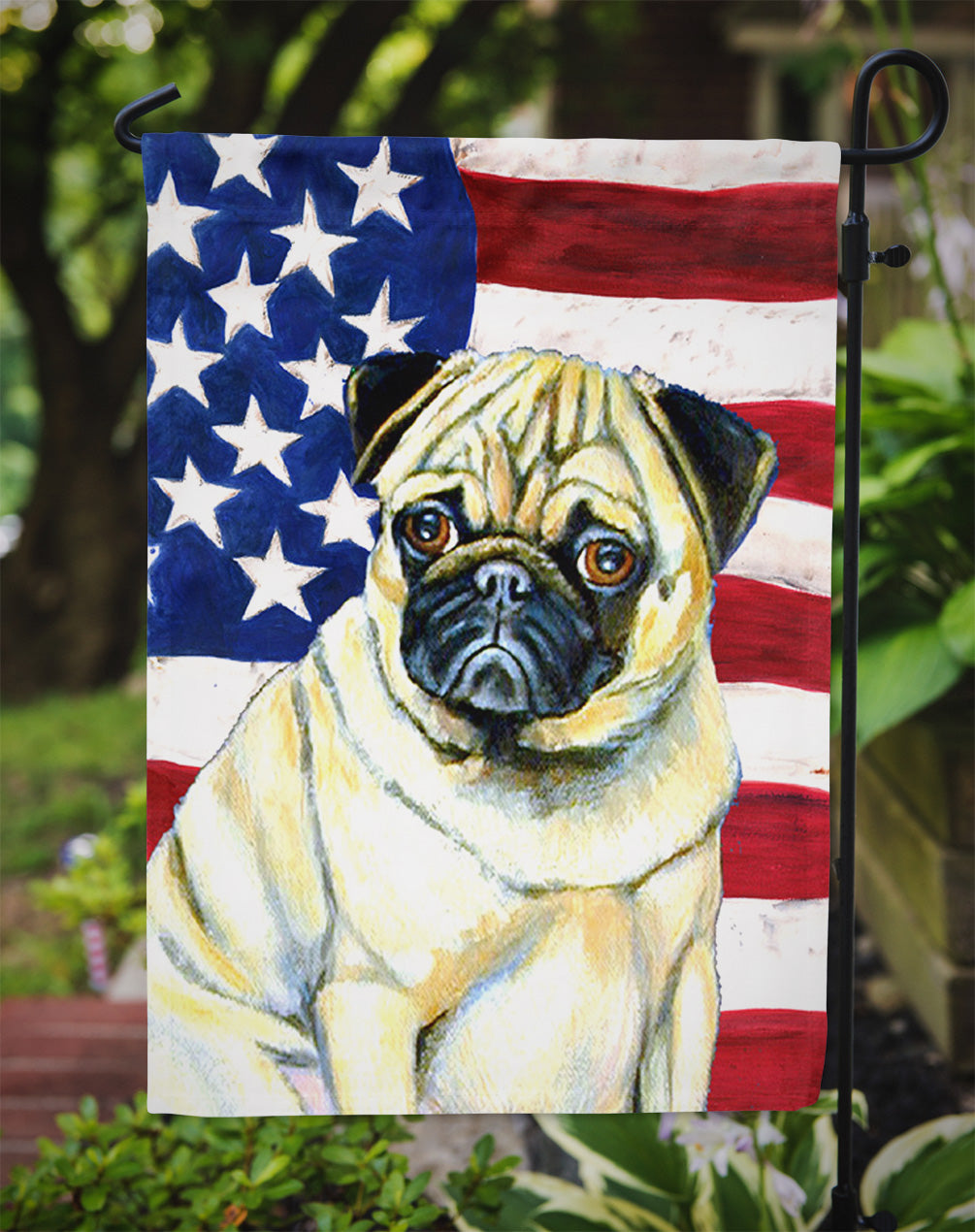 USA American Flag with Pug Garden Flag Mailbox Decorative Yard Banner Outside Patio Artwork for Flower Beds, Garden Size, Multicolor