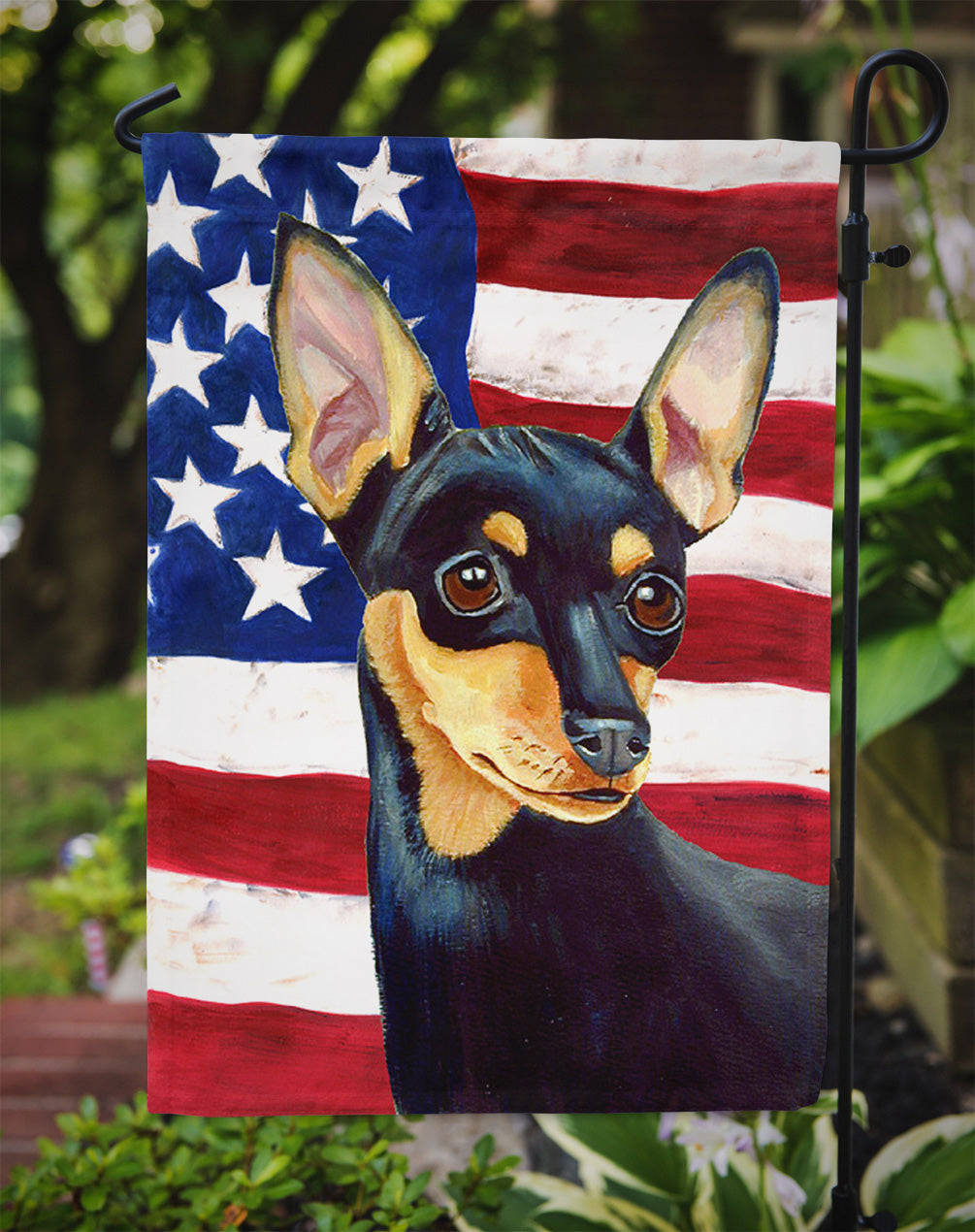 USA American Flag with Min Pin Garden Flag Mailbox Decorative Yard Banner Outside Patio Artwork for Flower Beds, Garden Size, Multicolor