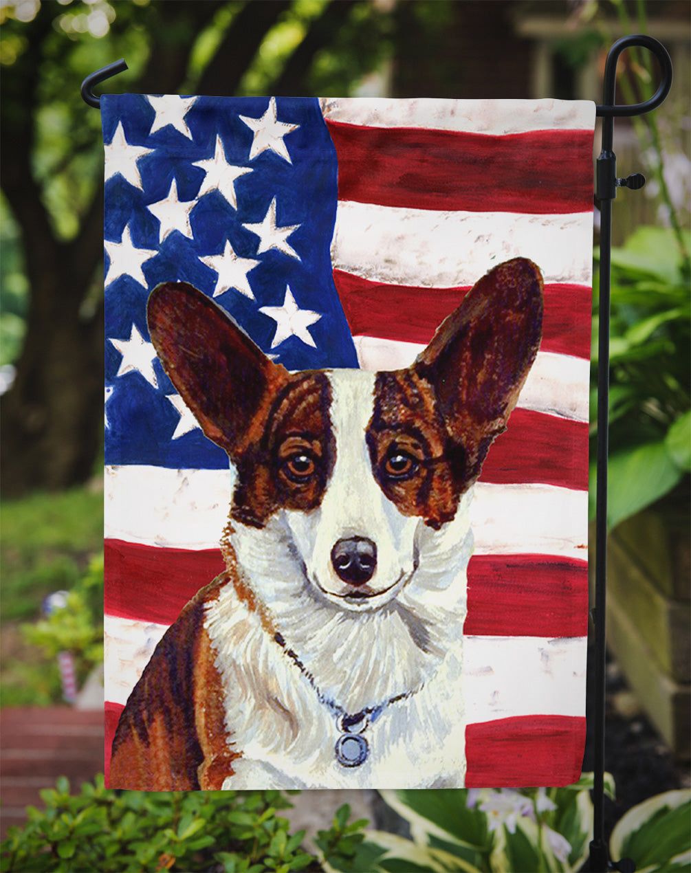 USA American Flag with Corgi Garden Flag Mailbox Decorative Yard Banner Outside Patio Artwork for Flower Beds, Garden Size, Multicolor