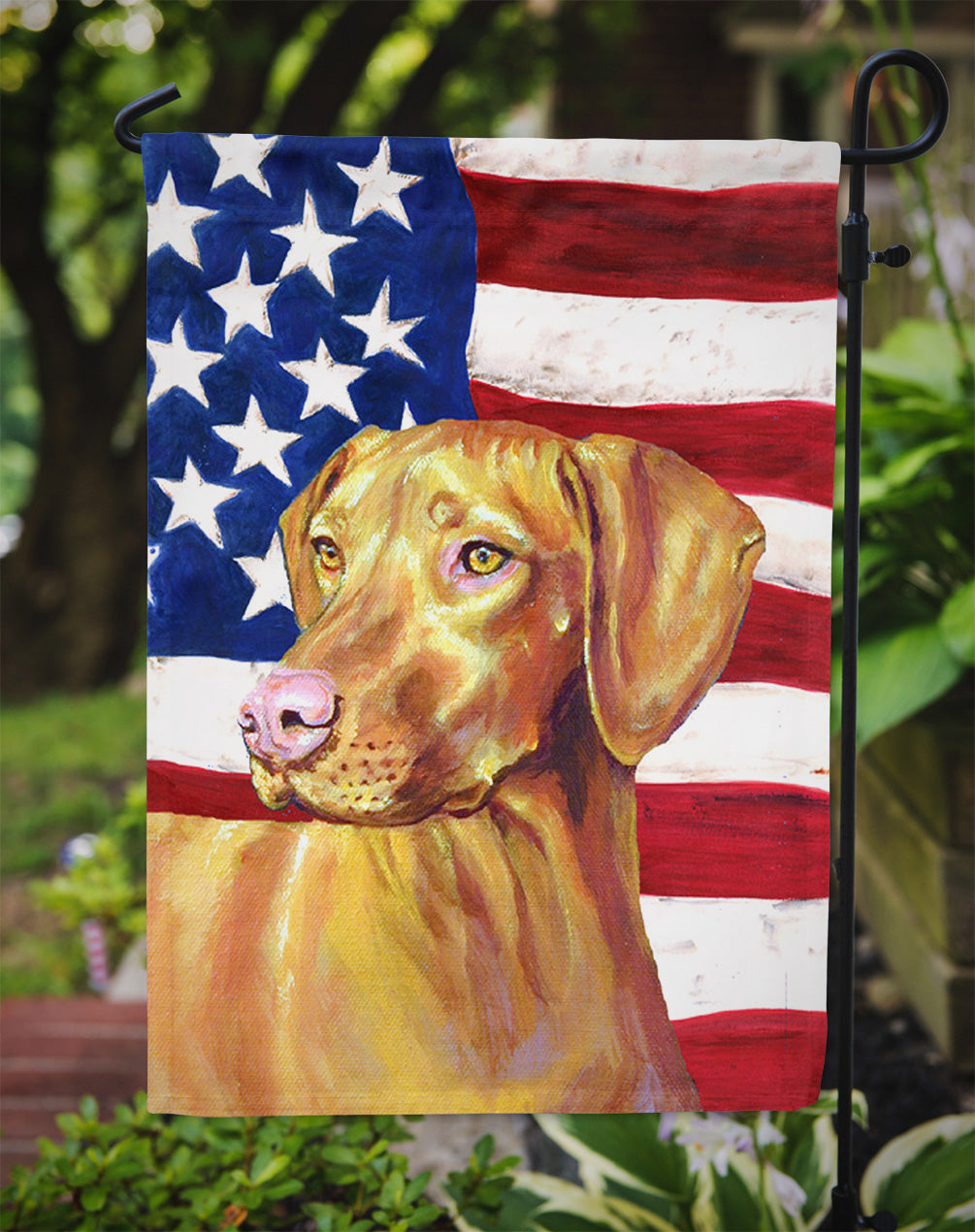 USA American Flag with Vizsla Garden Flag Mailbox Decorative Yard Banner Outside Patio Artwork for Flower Beds, Garden Size, Multicolor