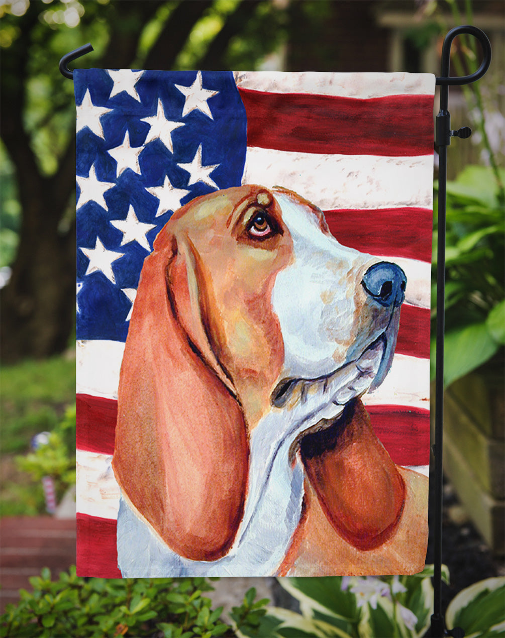 USA American Flag with Basset Hound Garden Flag Mailbox Decorative Yard Banner Outside Patio Artwork for Flower Beds, Garden Size, Multicolor