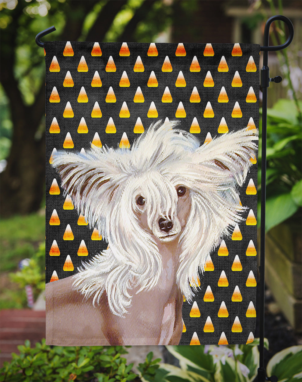 Chinese Crested Candy Corn Halloween Portrait Garden Flag Mailbox Decorative Yard Banner Outside Patio Artwork for Flower Beds, Garden Size, Multicolor