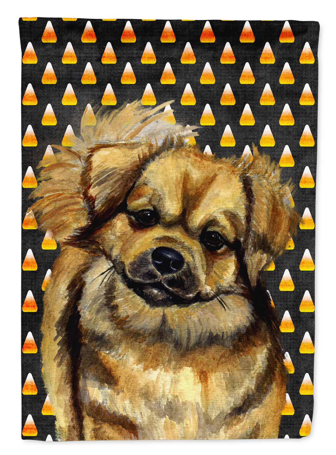 Tibetan Spaniel Candy Corn Halloween Portrait Garden Flag Mailbox Decorative Yard Banner Outside Patio Artwork for Flower Beds, Garden Size, Multicolor