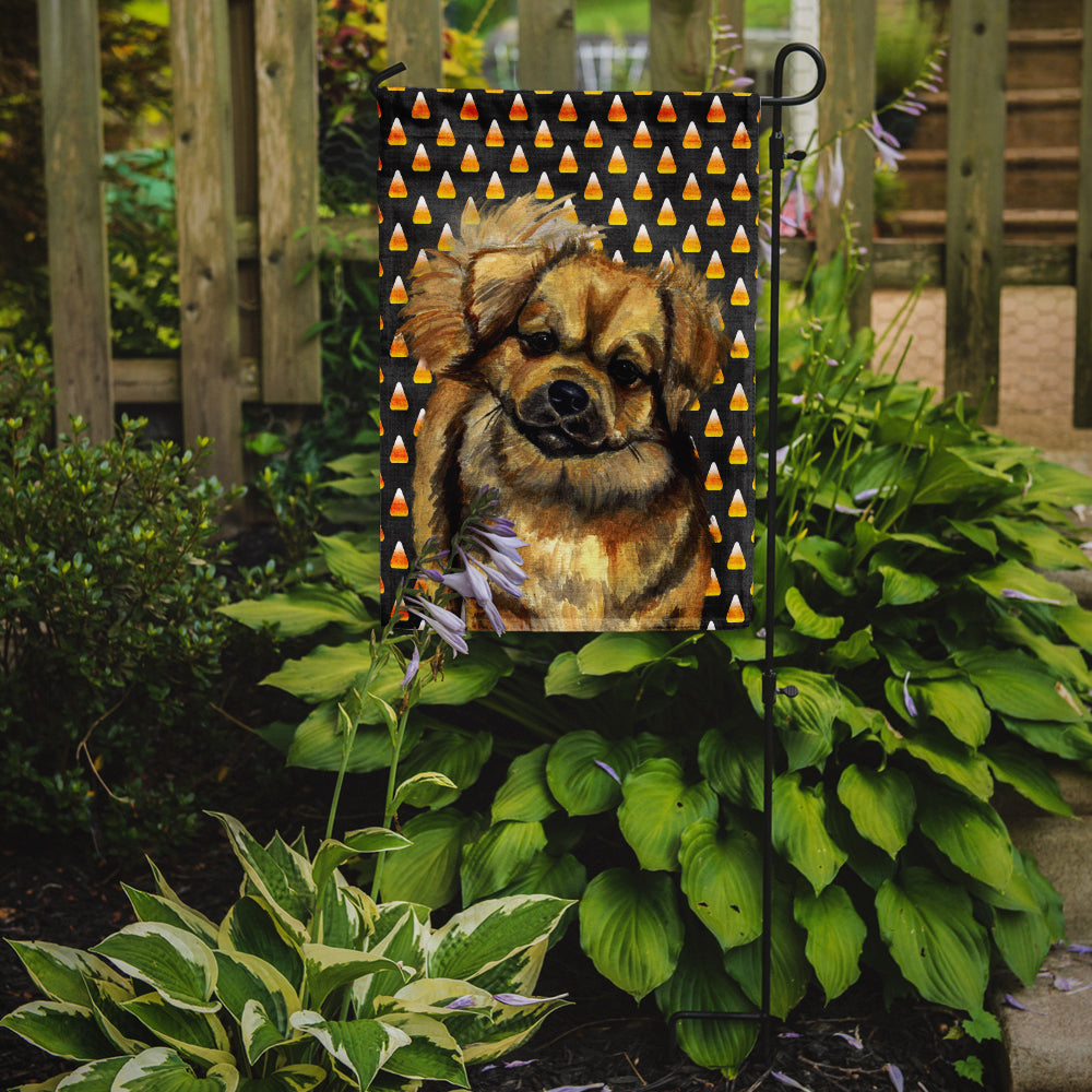 Tibetan Spaniel Candy Corn Halloween Portrait Garden Flag Mailbox Decorative Yard Banner Outside Patio Artwork for Flower Beds, Garden Size, Multicolor