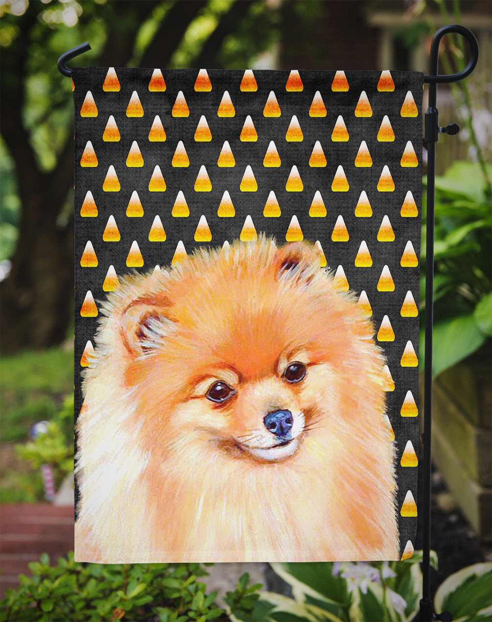 Pomeranian Candy Corn Halloween Portrait Garden Flag Mailbox Decorative Yard Banner Outside Patio Artwork for Flower Beds, Garden Size, Multicolor