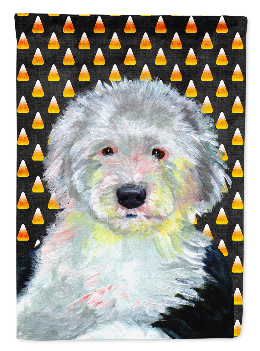 Old English Sheepdog Candy Corn Halloween Portrait Garden Flag Mailbox Decorative Yard Banner Outside Patio Artwork for Flower Beds, Garden Size, Multicolor