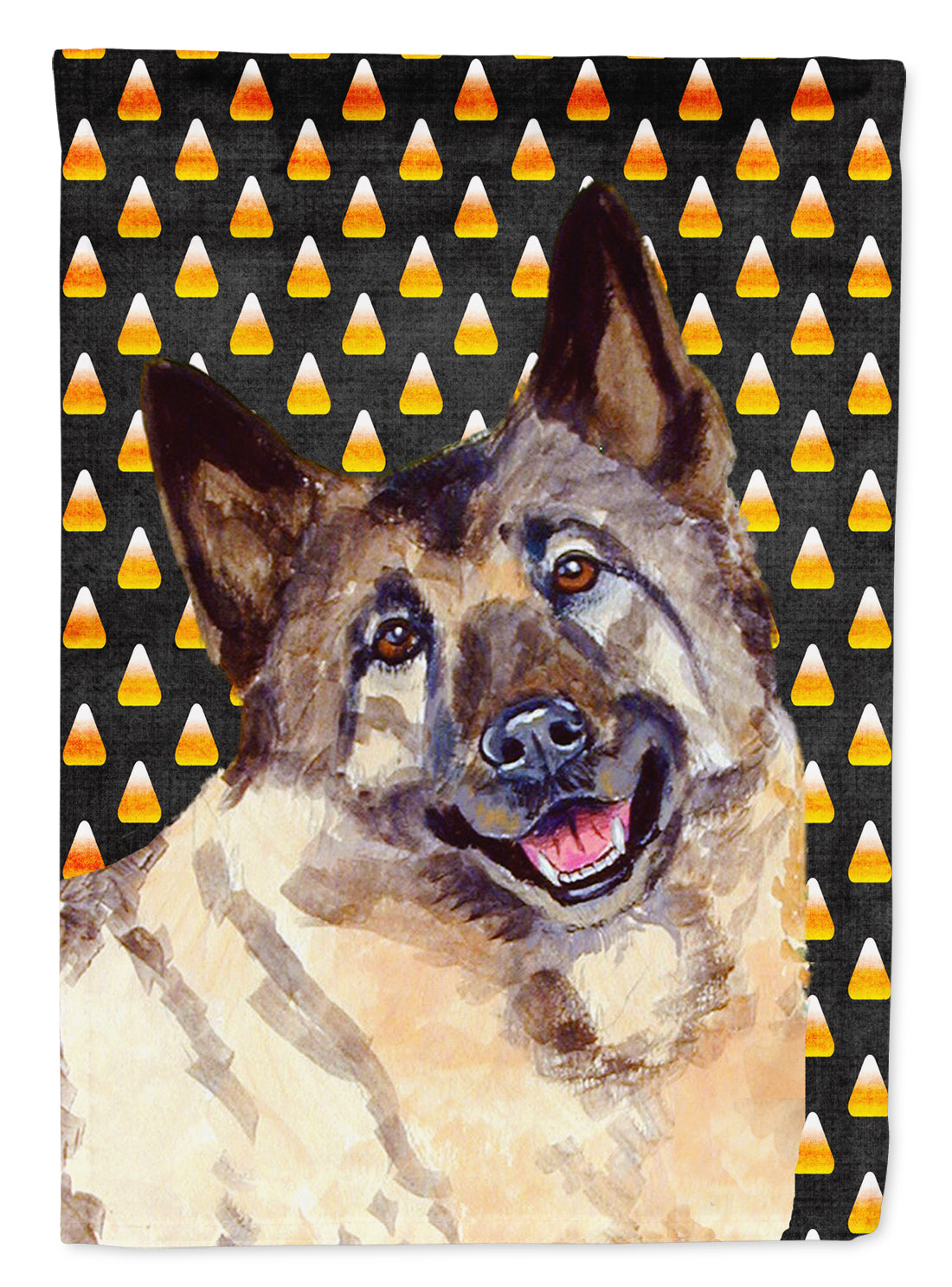 Norwegian Elkhound Candy Corn Halloween Portrait Garden Flag Mailbox Decorative Yard Banner Outside Patio Artwork for Flower Beds, Garden Size, Multicolor