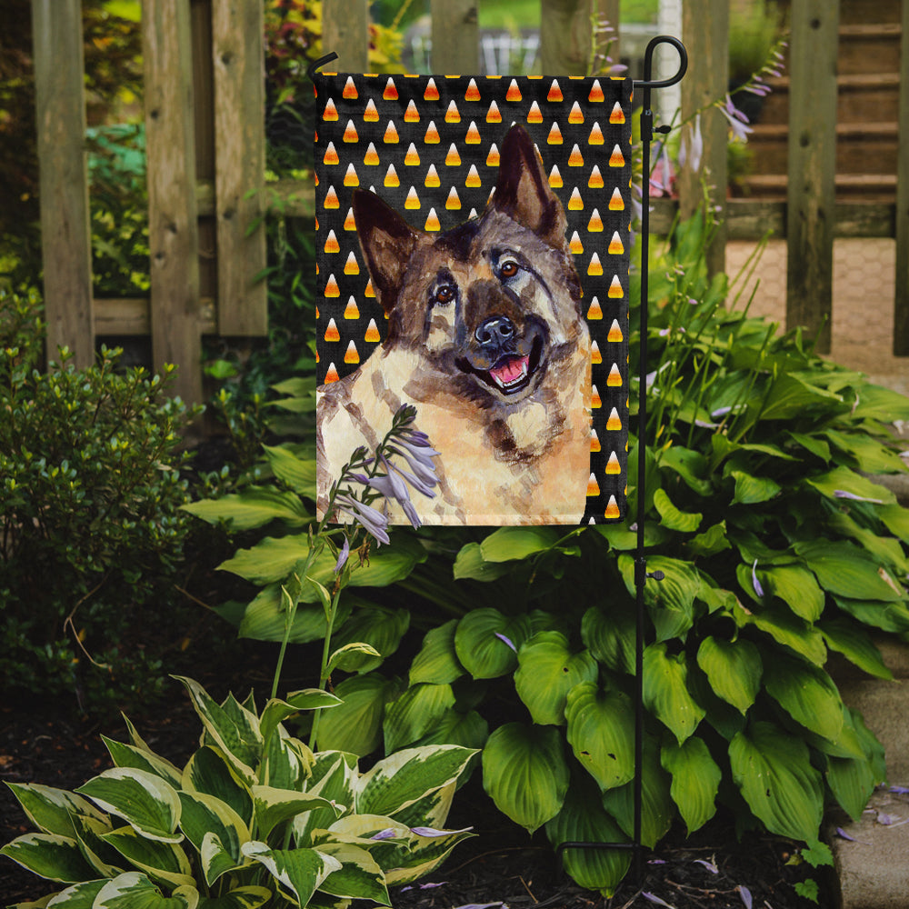 Norwegian Elkhound Candy Corn Halloween Portrait Garden Flag Mailbox Decorative Yard Banner Outside Patio Artwork for Flower Beds, Garden Size, Multicolor