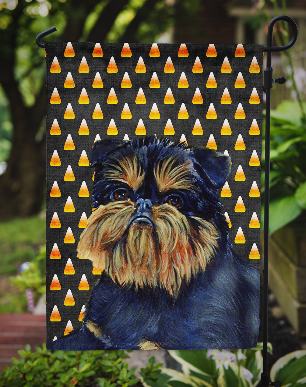 Brussels Griffon Candy Corn Halloween Portrait Garden Flag Mailbox Decorative Yard Banner Outside Patio Artwork for Flower Beds, Garden Size, Multicolor