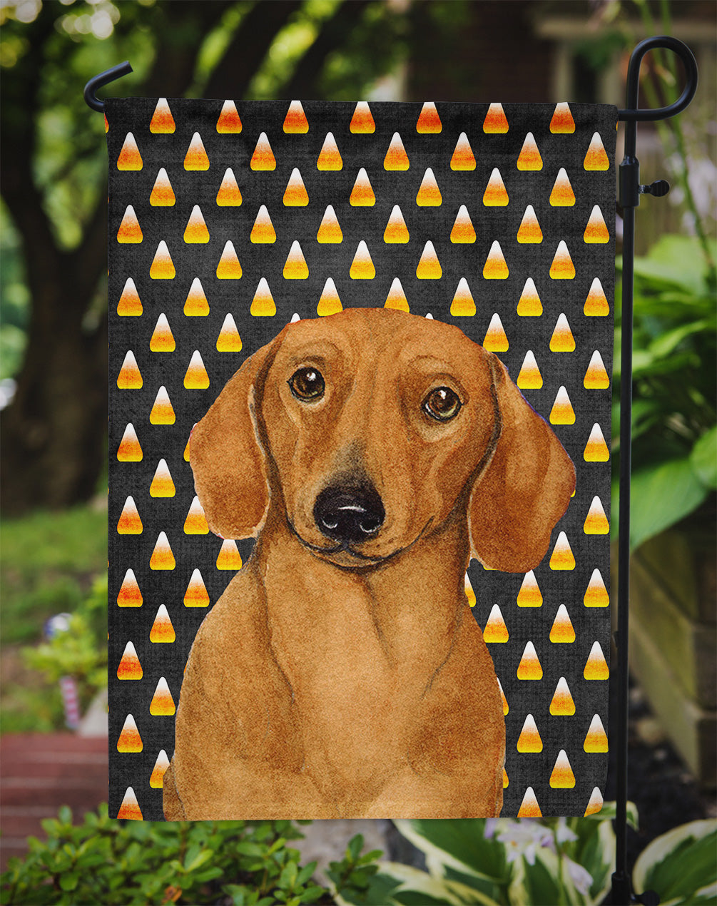 Dachshund Candy Corn Halloween Portrait Garden Flag Mailbox Decorative Yard Banner Outside Patio Artwork for Flower Beds, Garden Size, Multicolor