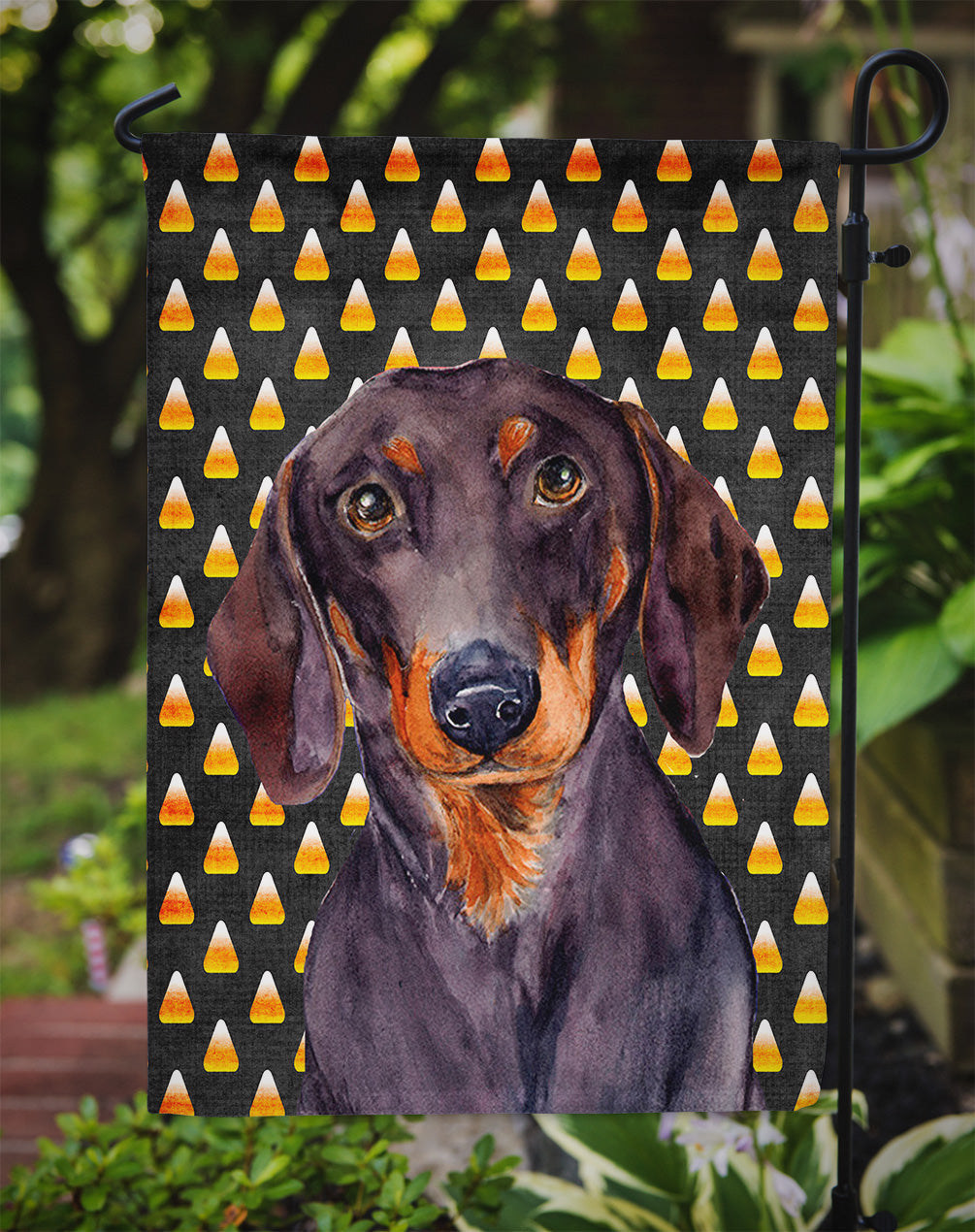 Dachshund Candy Corn Halloween Portrait Garden Flag Mailbox Decorative Yard Banner Outside Patio Artwork for Flower Beds, Garden Size, Multicolor