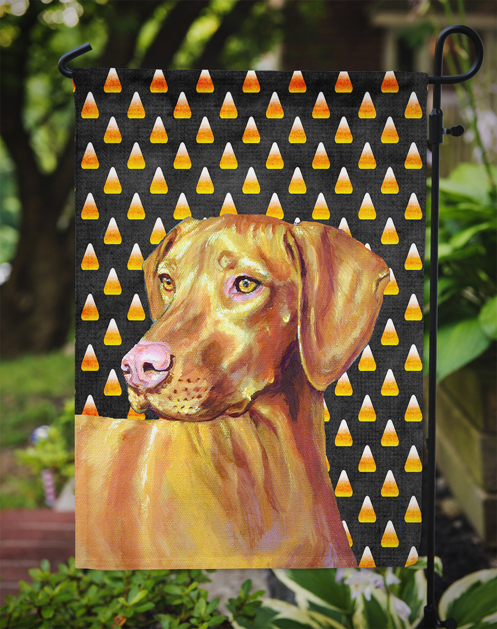 Vizsla Candy Corn Halloween Portrait Garden Flag Mailbox Decorative Yard Banner Outside Patio Artwork for Flower Beds, Garden Size, Multicolor