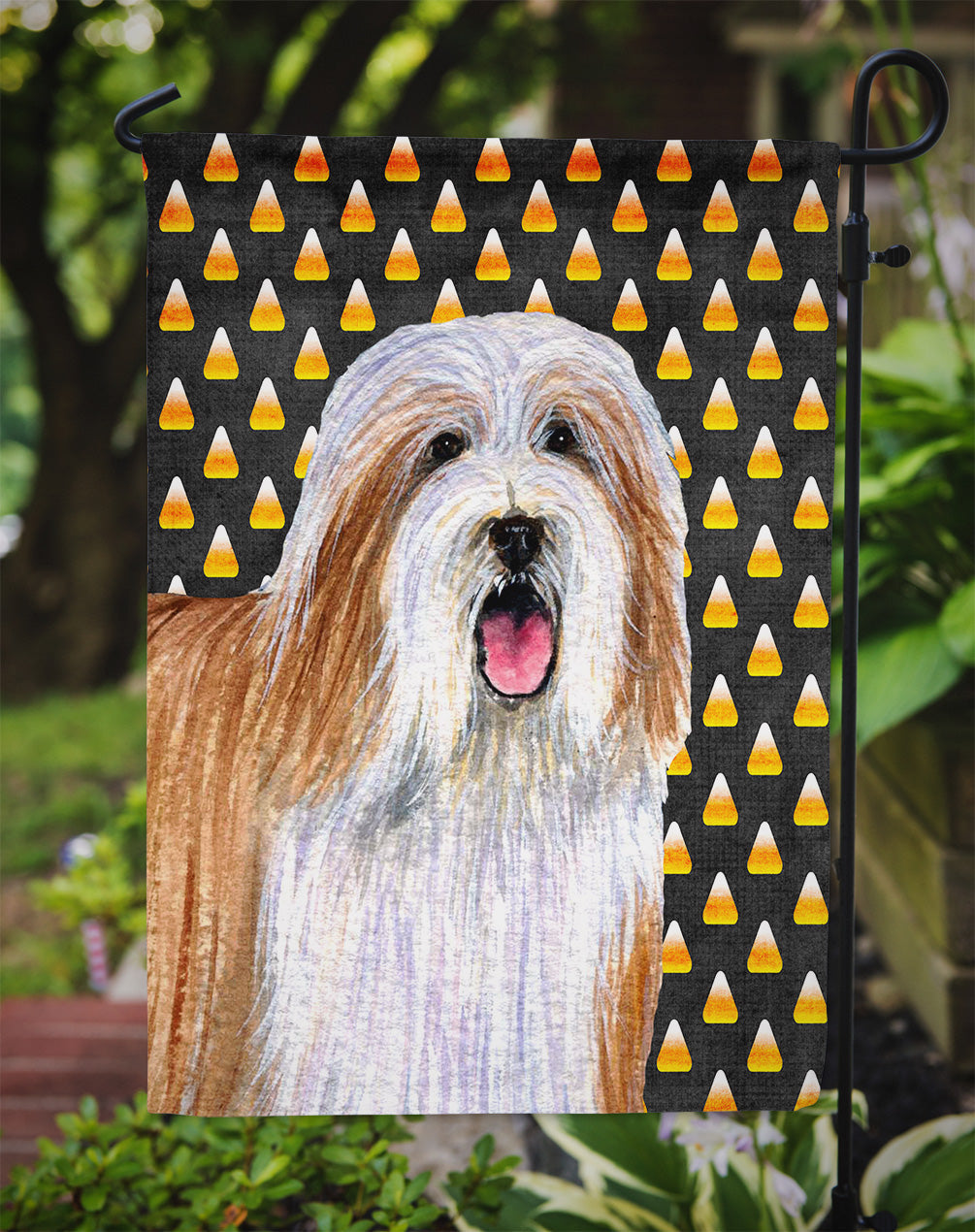 Bearded Collie Candy Corn Halloween Portrait Garden Flag Mailbox Decorative Yard Banner Outside Patio Artwork for Flower Beds, Garden Size, Multicolor
