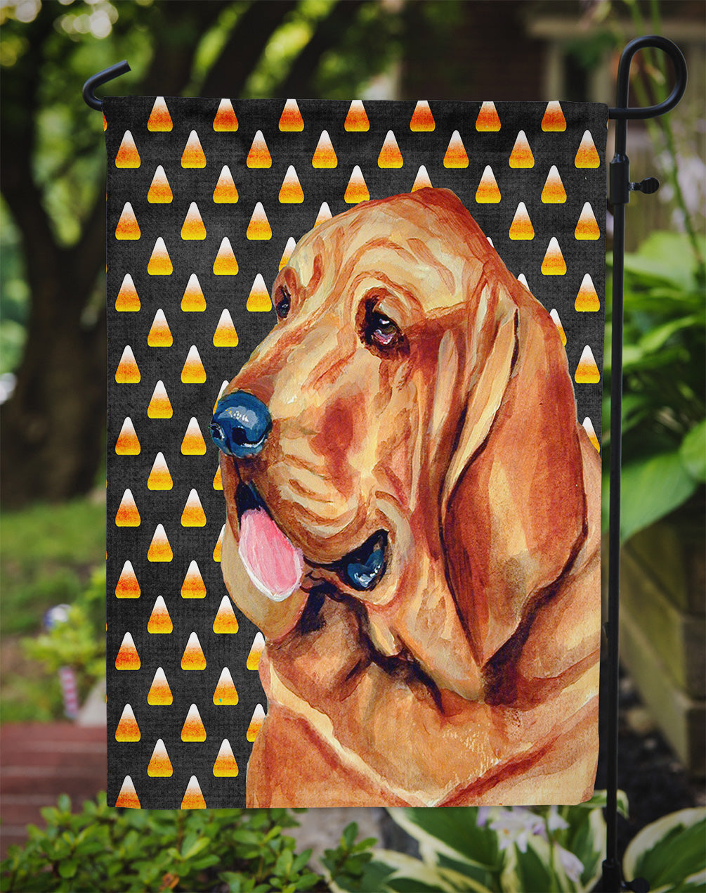 Bloodhound Candy Corn Halloween Portrait Garden Flag Mailbox Decorative Yard Banner Outside Patio Artwork for Flower Beds, Garden Size, Multicolor