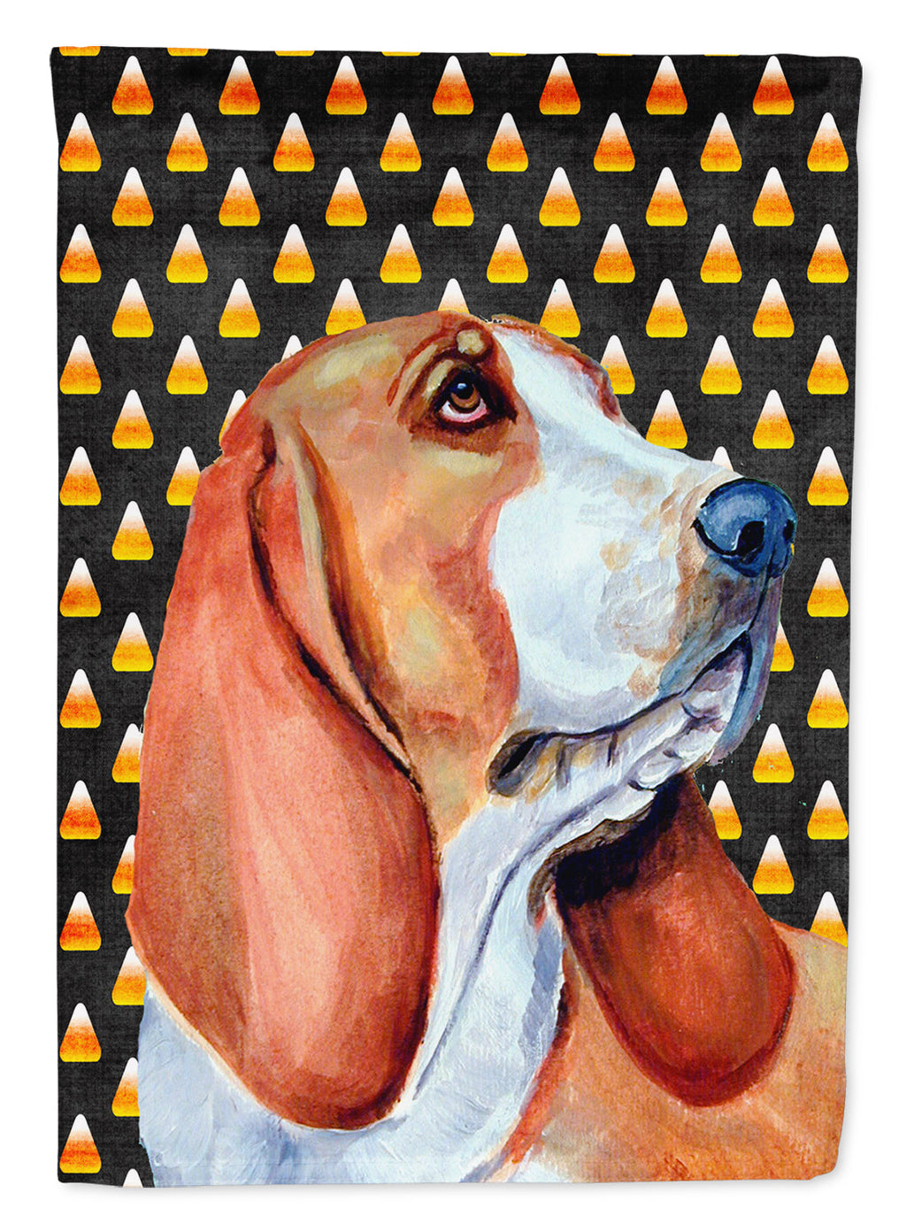 Basset Hound Candy Corn Halloween Portrait Garden Flag Mailbox Decorative Yard Banner Outside Patio Artwork for Flower Beds, Garden Size, Multicolor