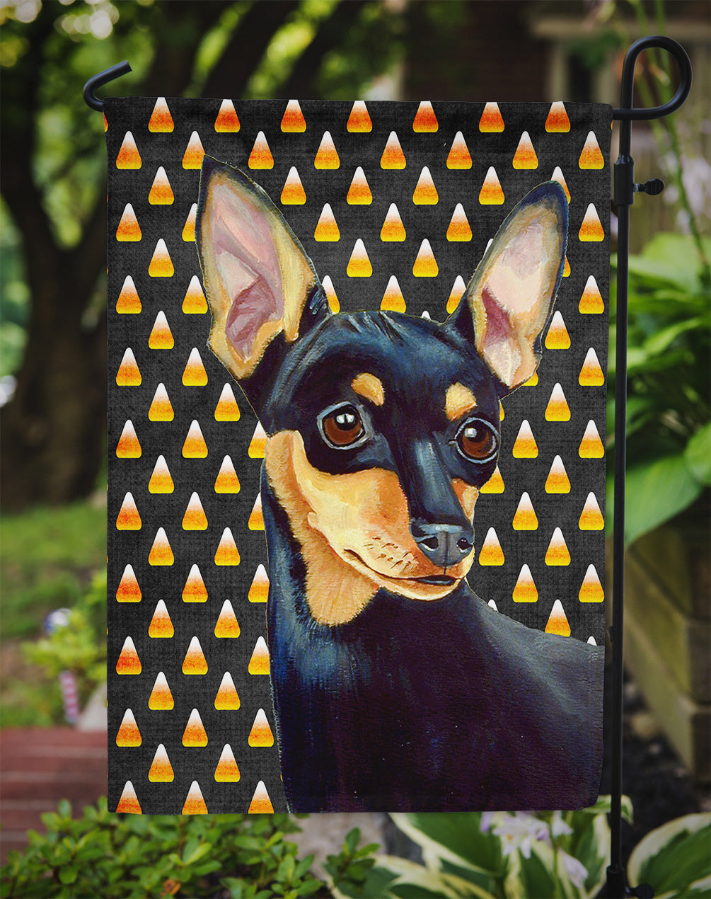 Min Pin Candy Corn Halloween Portrait Garden Flag Mailbox Decorative Yard Banner Outside Patio Artwork for Flower Beds, Garden Size, Multicolor