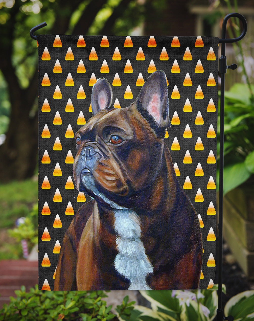 French Bulldog Candy Corn Halloween Portrait Garden Flag Mailbox Decorative Yard Banner Outside Patio Artwork for Flower Beds, Garden Size, Multicolor