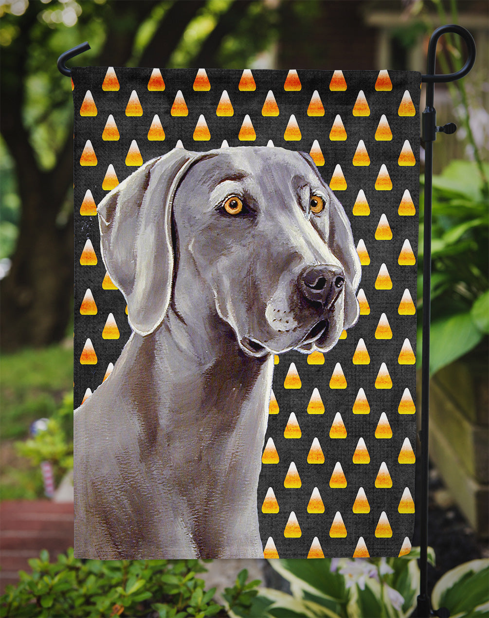 Weimaraner Candy Corn Halloween Portrait Garden Flag Mailbox Decorative Yard Banner Outside Patio Artwork for Flower Beds, Garden Size, Multicolor