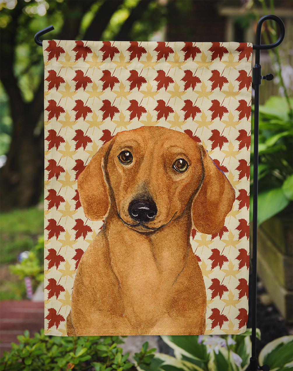 Dachshund Fall Leaves Portrait Garden Flag Mailbox Decorative Yard Banner Outside Patio Artwork for Flower Beds, Garden Size, Multicolor