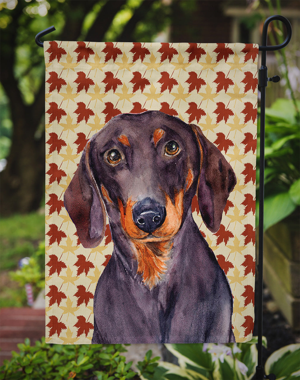Dachshund Fall Leaves Portrait Garden Flag Mailbox Decorative Yard Banner Outside Patio Artwork for Flower Beds, Garden Size, Multicolor