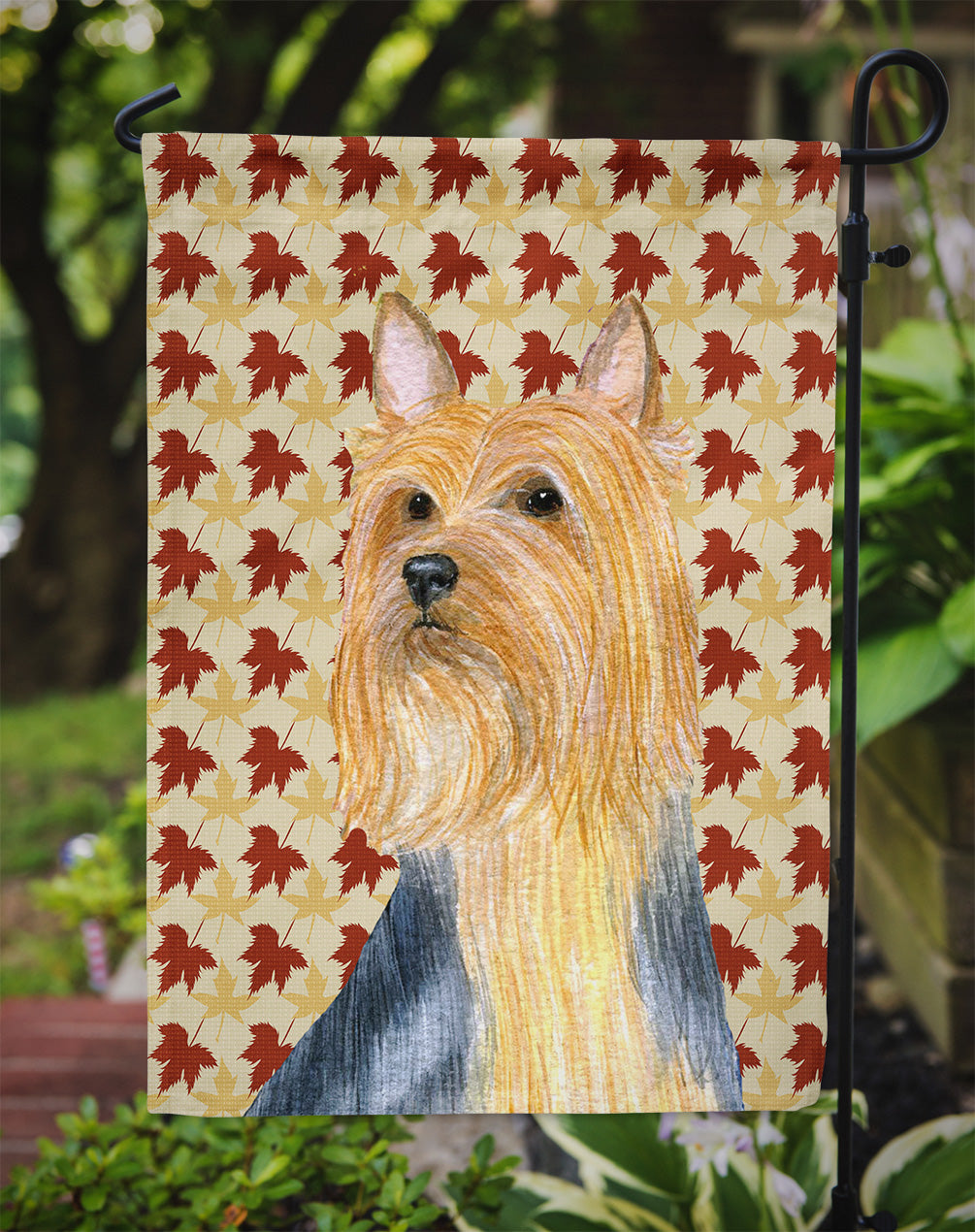 Silky Terrier Fall Leaves Portrait Garden Flag Mailbox Decorative Yard Banner Outside Patio Artwork for Flower Beds, Garden Size, Multicolor