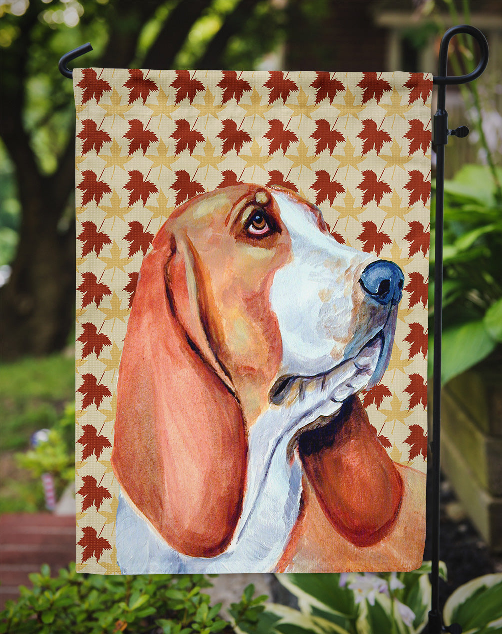 Basset Hound Fall Leaves Portrait Garden Flag Mailbox Decorative Yard Banner Outside Patio Artwork for Flower Beds, Garden Size, Multicolor