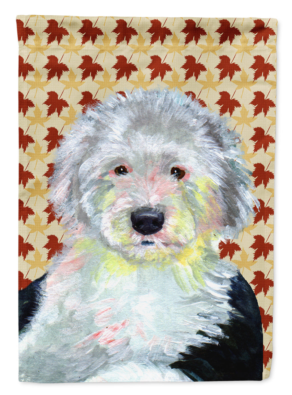Old English Sheepdog Fall Leaves Portrait Garden Flag Mailbox Decorative Yard Banner Outside Patio Artwork for Flower Beds, Garden Size, Multicolor