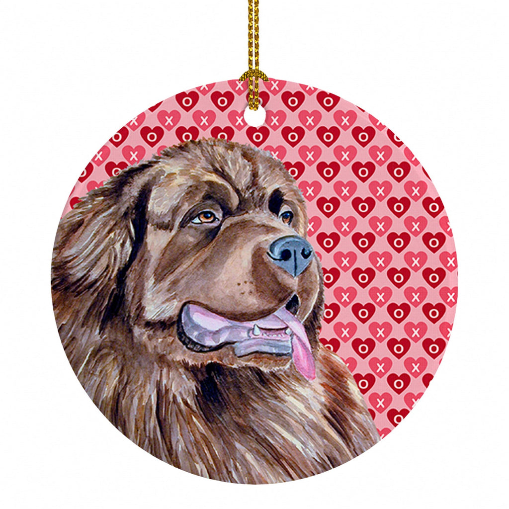 Newfoundland Hearts Love and Valentine's Day Portrait Ceramic Ornament Christmas Tree Hanging Decorations for Home Christmas Holiday, Party, Gift, 3 in, Multicolor