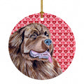 Newfoundland Hearts Love and Valentine's Day Portrait Ceramic Ornament Christmas Tree Hanging Decorations for Home Christmas Holiday, Party, Gift, 3 in, Multicolor