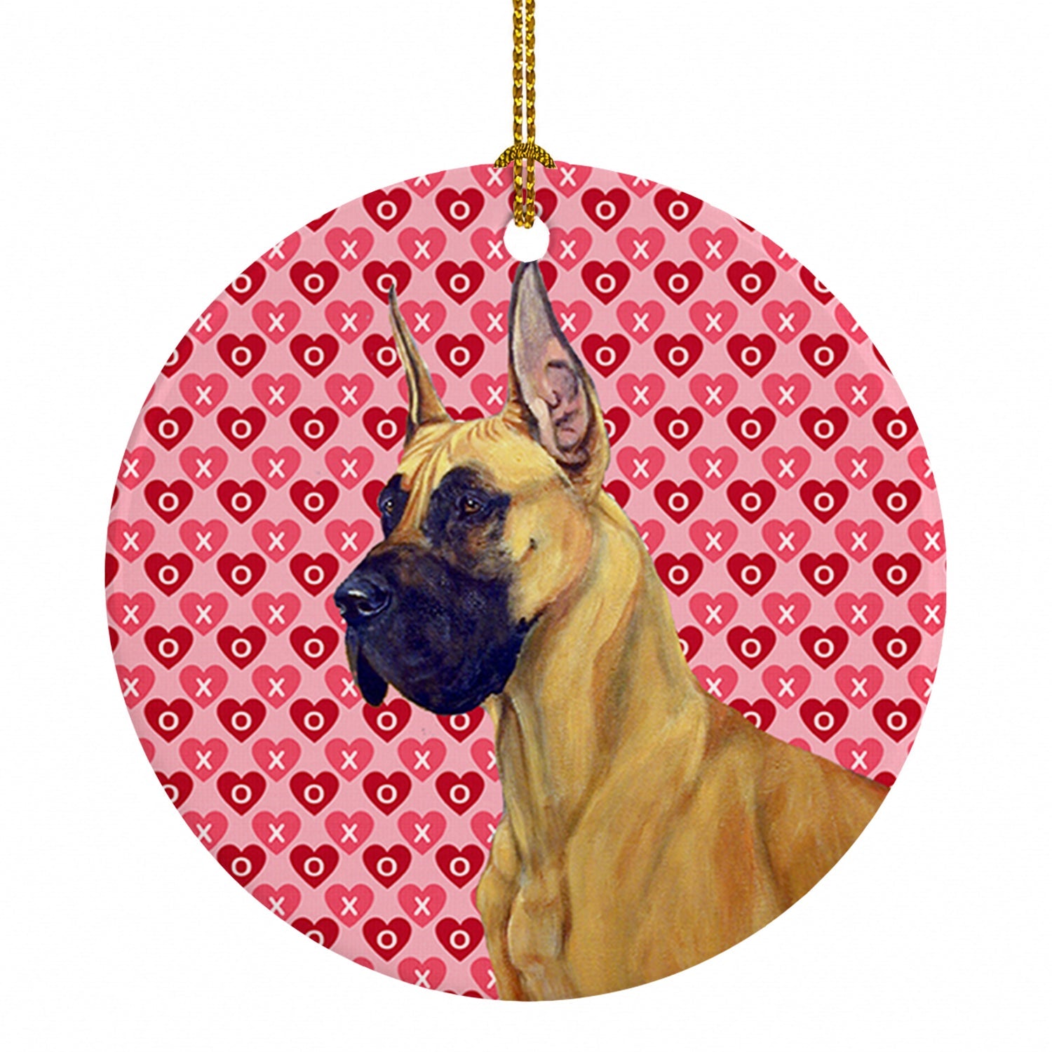 Great Dane Hearts Love and Valentine's Day Portrait Ceramic Ornament Christmas Tree Hanging Decorations for Home Christmas Holiday, Party, Gift, 3 in, Multicolor
