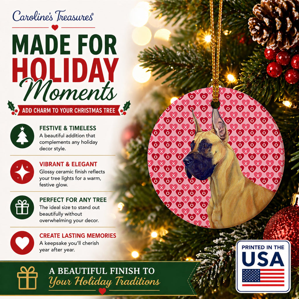 Great Dane Hearts Love and Valentine's Day Portrait Ceramic Ornament Christmas Tree Hanging Decorations for Home Christmas Holiday, Party, Gift, 3 in, Multicolor