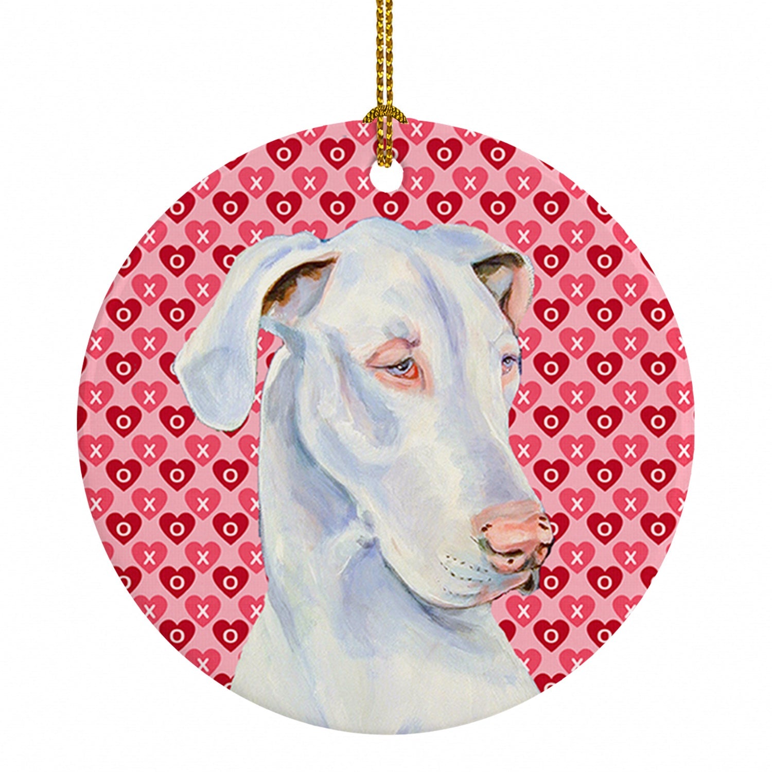 Great Dane Hearts Love and Valentine's Day Portrait Ceramic Ornament Christmas Tree Hanging Decorations for Home Christmas Holiday, Party, Gift, 3 in, Multicolor