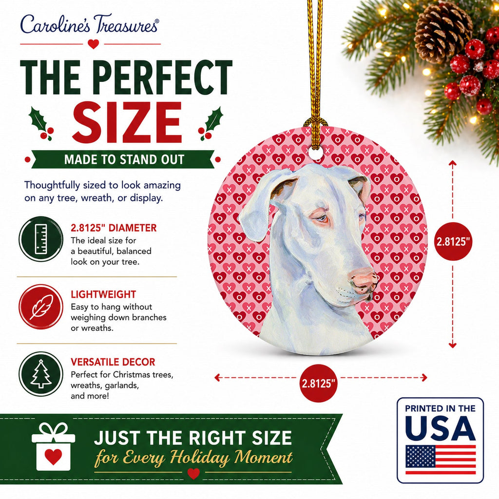 Great Dane Hearts Love and Valentine's Day Portrait Ceramic Ornament Christmas Tree Hanging Decorations for Home Christmas Holiday, Party, Gift, 3 in, Multicolor