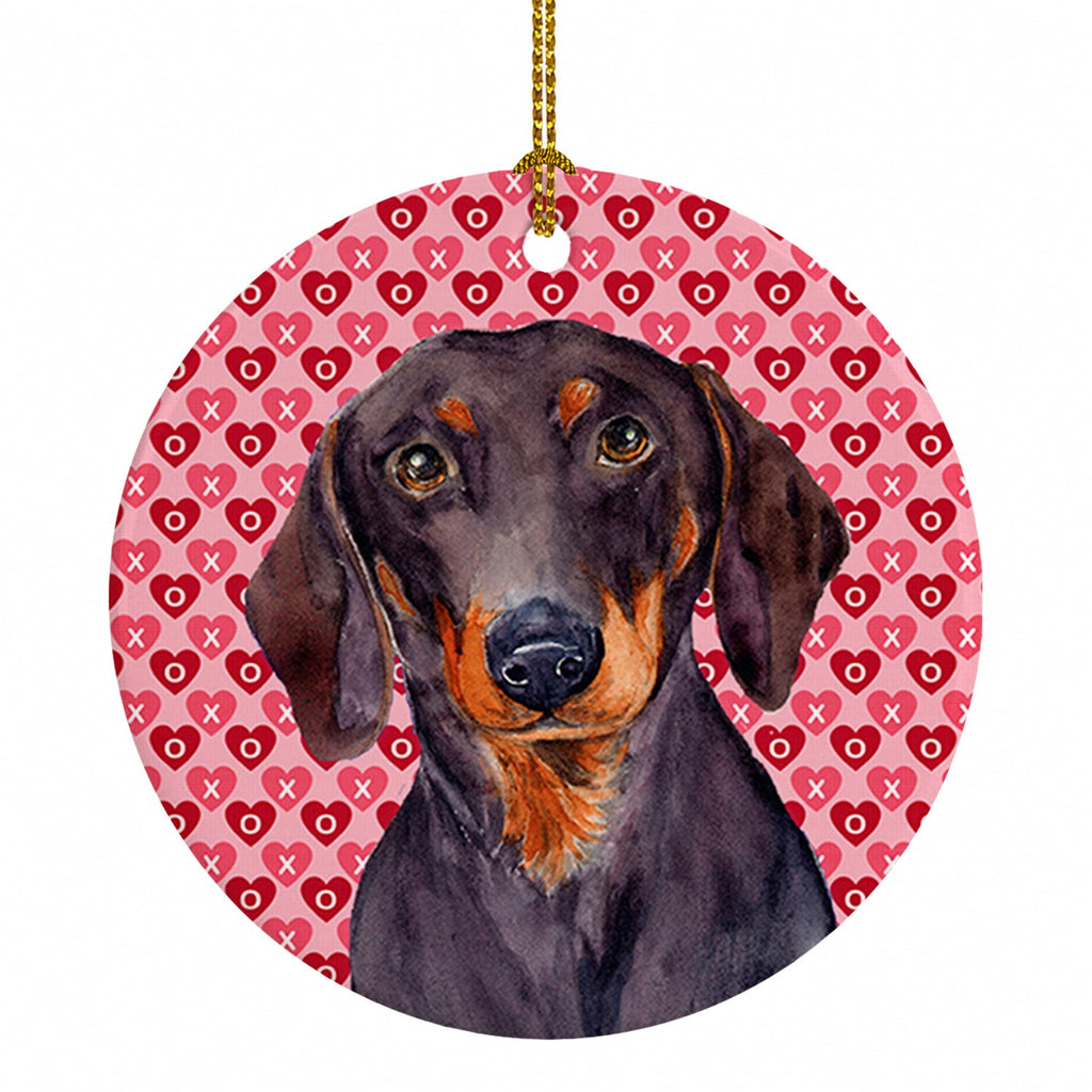 Dachshund Hearts Love and Valentine's Day Portrait Ceramic Ornament Christmas Tree Hanging Decorations for Home Christmas Holiday, Party, Gift, 3 in, Multicolor