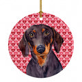 Dachshund Hearts Love and Valentine's Day Portrait Ceramic Ornament Christmas Tree Hanging Decorations for Home Christmas Holiday, Party, Gift, 3 in, Multicolor