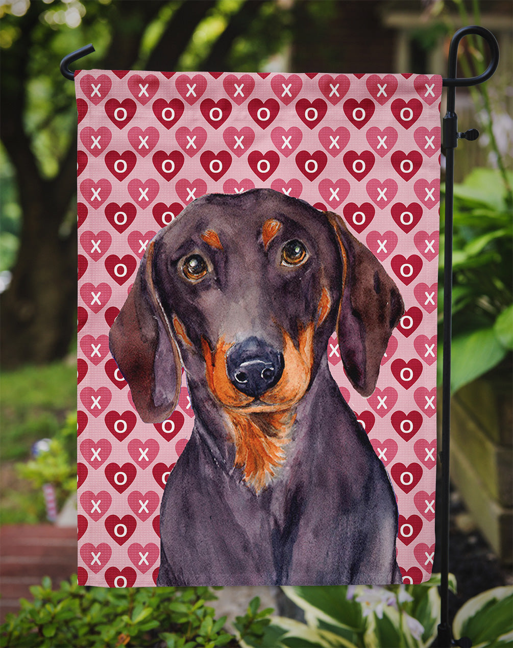 Dachshund Hearts Love and Valentine's Day Portrait Garden Flag Mailbox Decorative Yard Banner Outside Patio Artwork for Flower Beds, Garden Size, Multicolor