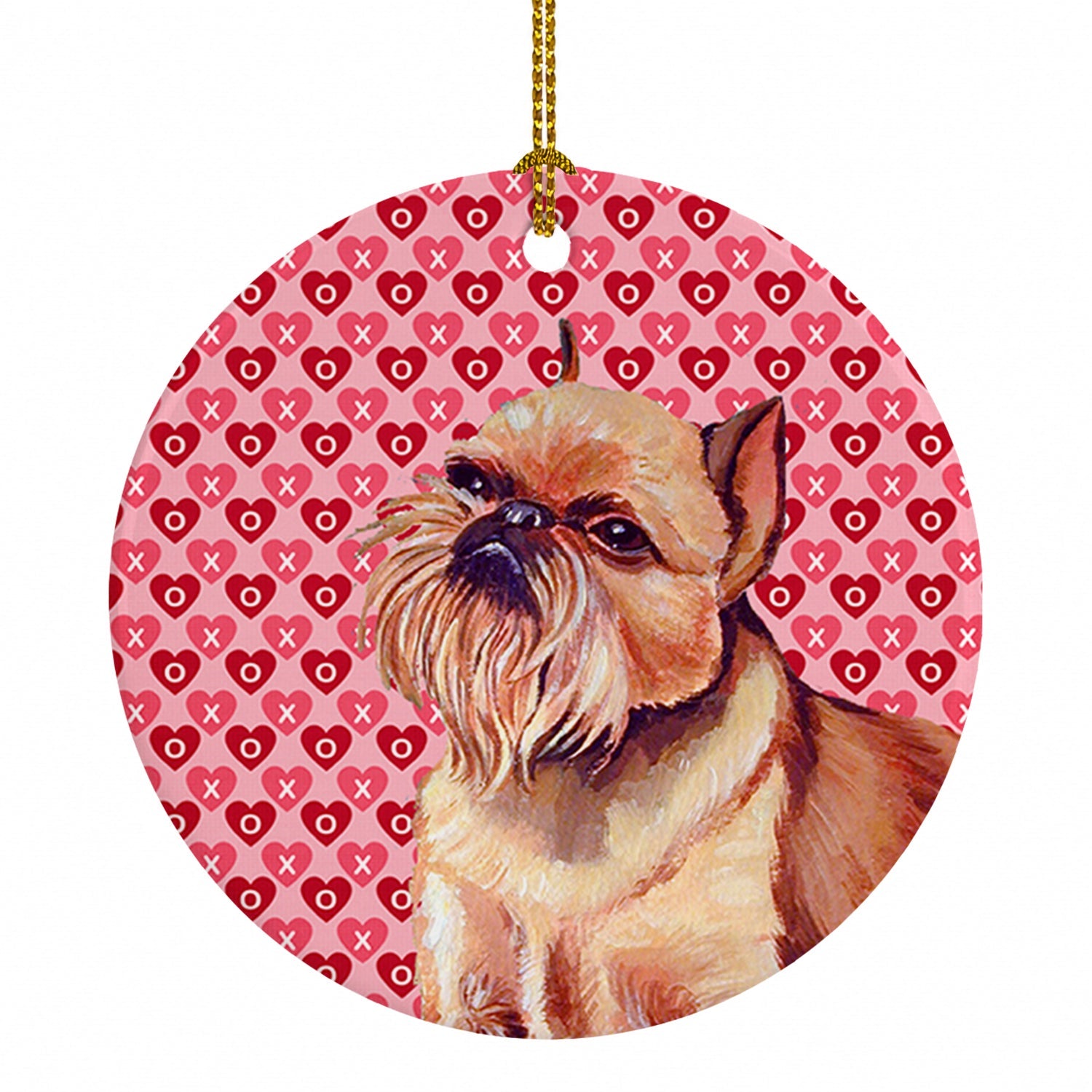 Brussels Griffon Hearts Love and Valentine's Day Portrait Ceramic Ornament Christmas Tree Hanging Decorations for Home Christmas Holiday, Party, Gift, 3 in, Multicolor