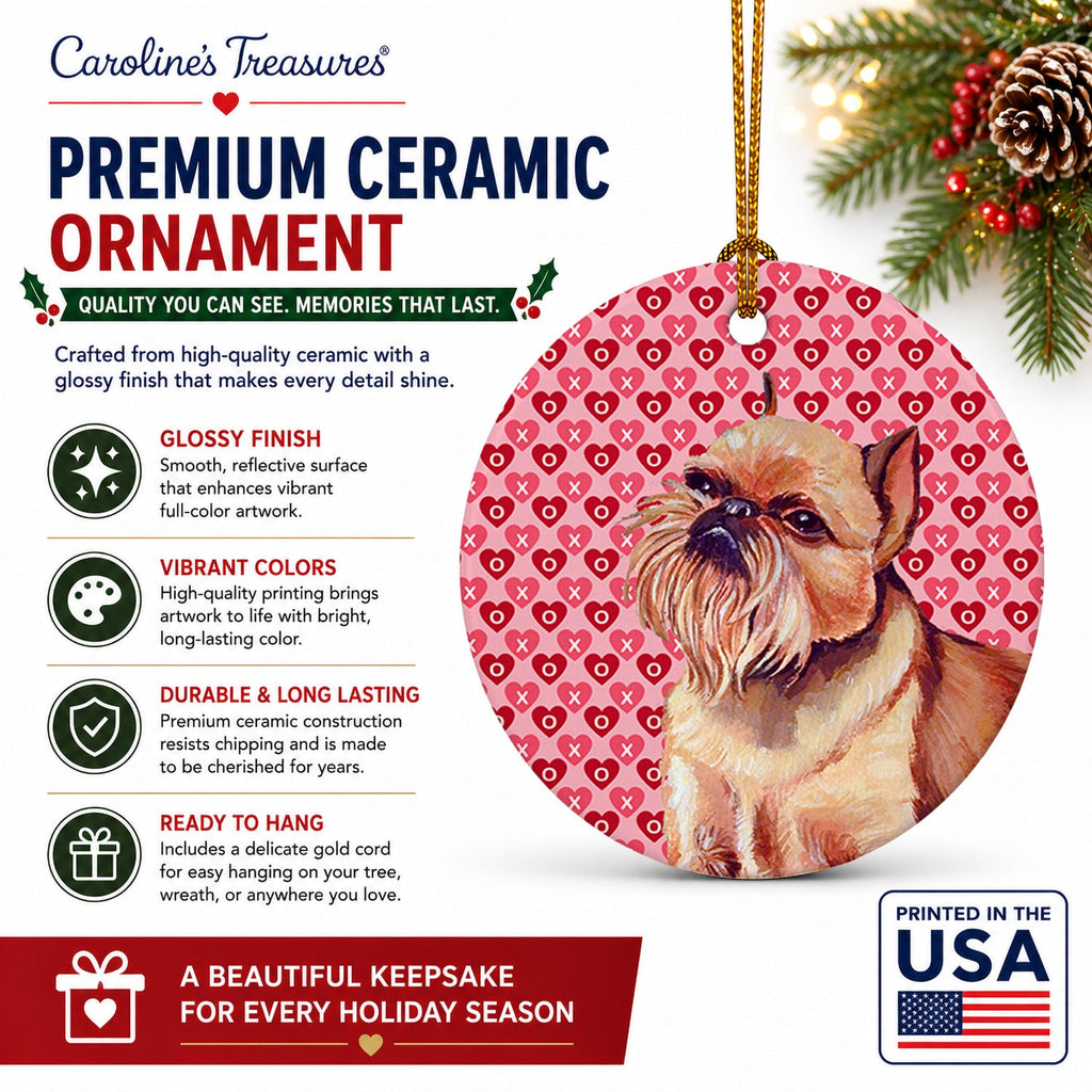 Brussels Griffon Hearts Love and Valentine's Day Portrait Ceramic Ornament Christmas Tree Hanging Decorations for Home Christmas Holiday, Party, Gift, 3 in, Multicolor