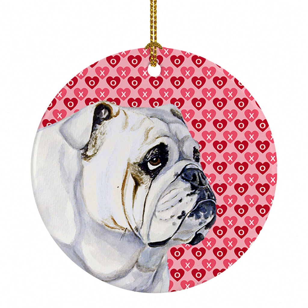 Bulldog English Hearts Love Valentine's Day Ceramic Ornament Christmas Tree Hanging Decorations for Home Christmas Holiday, Party, Gift, 3 in, Multicolor